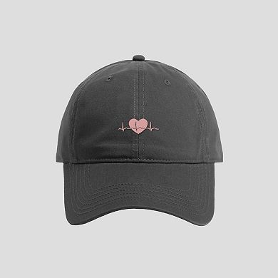 Women's Embroidered Heartbeat Baseball Cap with Adjustable Strap and Curved Brim Casual Cotton Hat