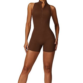 Women's Sleeveless Zip Front Active Romper with High Neck and Fitted Stretch Fabric