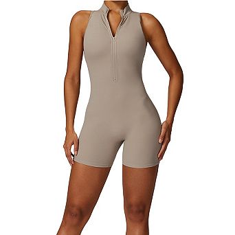 Women's Sleeveless Zip Front Active Romper with High Neck and Fitted Stretch Fabric