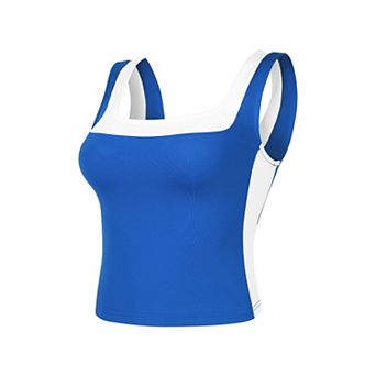 Womens Crop Tank Tops Summer Square Neck Top Slim Fitted Color Block Yoga Shirts