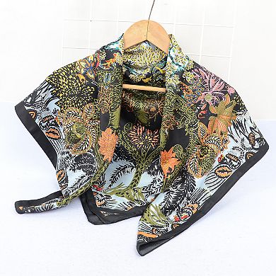 Women's Floral Pattern Square Scarf with Vibrant Prints and Elegant Square Design 90 x 90 cm