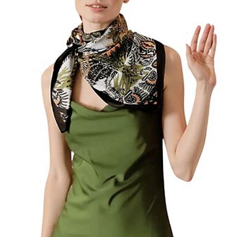 Women's Floral Pattern Square Scarf with Vibrant Prints and Elegant Square Design 90 x 90 cm