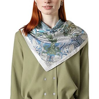 Women's Floral Pattern Square Scarf with Vibrant Prints and Elegant Square Design 90 x 90 cm