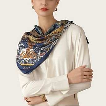 Women's Floral Pattern Square Scarf with Vibrant Prints and Elegant Square Design 90 x 90 cm