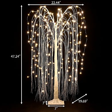 LuxenHome Pre-lit 47.24" H White Willow Artificial Tree