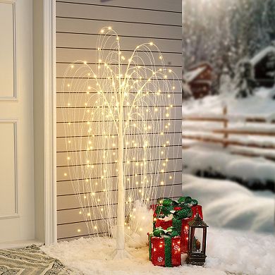 LuxenHome Pre-lit 47.24" H White Willow Artificial Tree