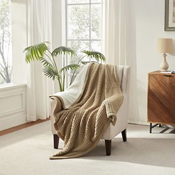 Narniar Acrylic Waffle Knit to Faux Fur Throw Blanket 50x60"-Brown