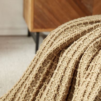 Narniar Acrylic Waffle Knit to Faux Fur Throw Blanket 50x60"-Brown