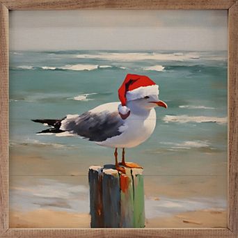 Kendrick Home Seagull In Santa Hat Framed Wall Art