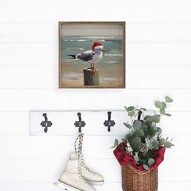 Kendrick Home Seagull In Santa Hat Framed Wall Art