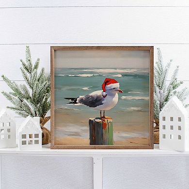 Kendrick Home Seagull In Santa Hat Framed Wall Art