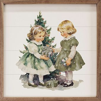 Kendrick Home Vintage Girls Christmas Wall Art with Tree