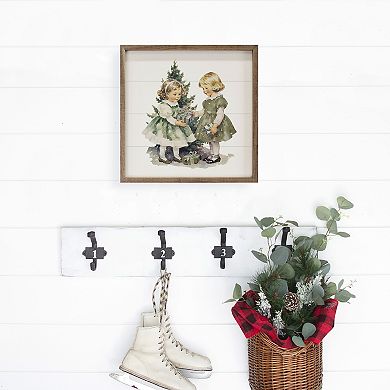 Kendrick Home Vintage Girls Christmas Wall Art with Tree