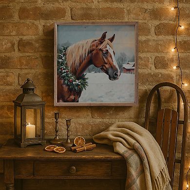 Kendrick Home Horse With Christmas Wreath Wall Art