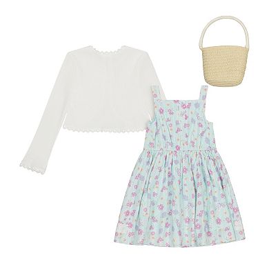 Girls 4-6x Little Lass 3-Piece Floral Dress, Cardigan & Bag Set