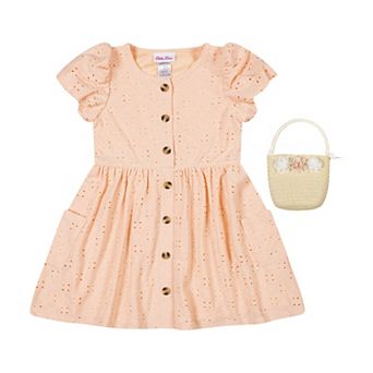 Girls 4-6x Little Lass Knit Eyelet Puff Sleeve Dress with Purse