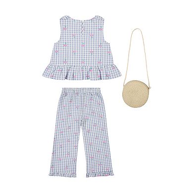 Girls 4-6x Little Lass 3-Piece Ruffle Top, Culotte Pants & Purse Set