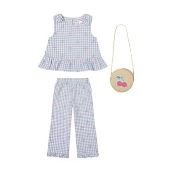 Baby & Toddler Girl Little Lass Culotte Top, Pants & Bag Set