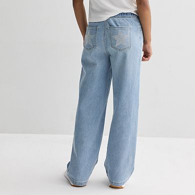 Girls 7-16 Vanilla Star Mid Rise Wide Leg Rhinestone Jeans