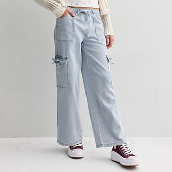 Girls 7-16 Vanilla Star Mid Rise Wide Leg Bow Cargo Pants