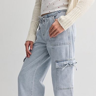 Girls 7-16 Vanilla Star Mid Rise Wide Leg Bow Cargo Pants