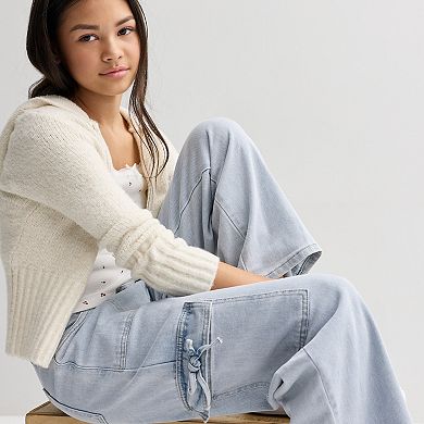 Girls 7-16 Vanilla Star Mid Rise Wide Leg Bow Cargo Pants