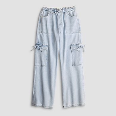 Girls 7-16 Vanilla Star Mid Rise Wide Leg Bow Cargo Pants