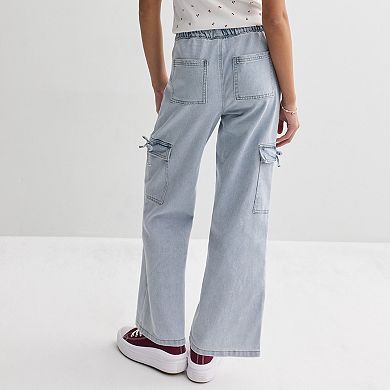 Girls 7-16 Vanilla Star Mid Rise Wide Leg Bow Cargo Pants