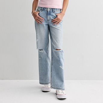 Girls 7-16 Vanilla Star Wide Leg Butterfly Discharge Jeans