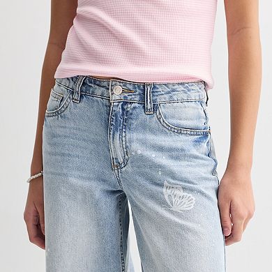 Girls 7-16 Vanilla Star Wide Leg Butterfly Discharge Jeans