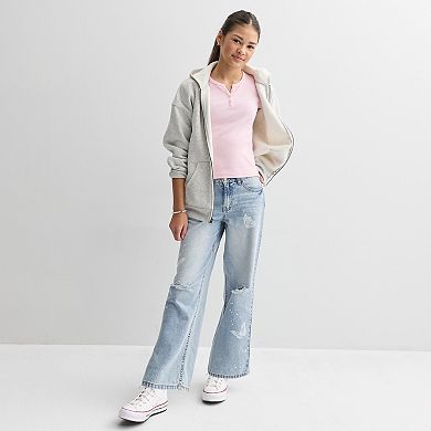 Girls 7-16 Vanilla Star Wide Leg Butterfly Discharge Jeans