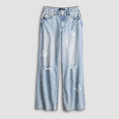 Girls 7-16 Vanilla Star Wide Leg Butterfly Discharge Jeans