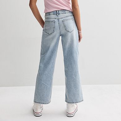 Girls 7-16 Vanilla Star Wide Leg Butterfly Discharge Jeans