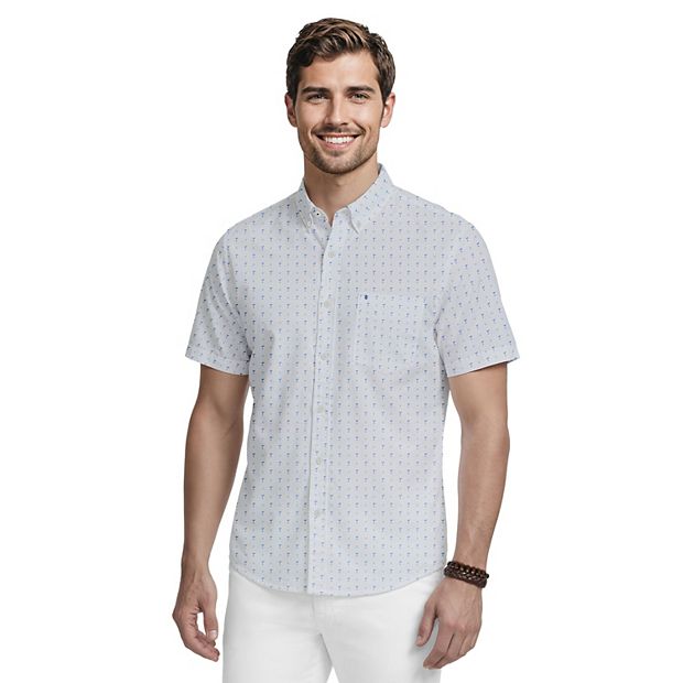 Men's IZOD Breeze Woven Short Sleeve Button-Down Shirt, Size: XXL, Lichenwhite