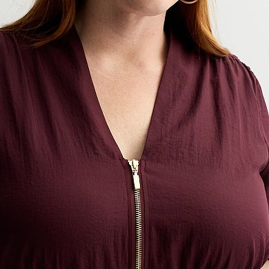 Plus Size Nine West Zip Front Midi Dress