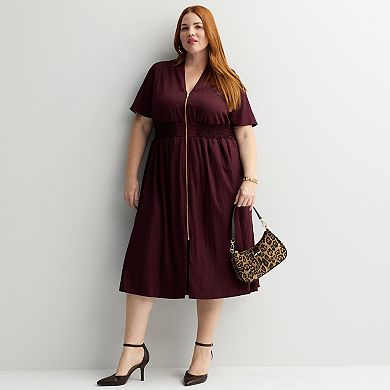 Plus Size Nine West Zip Front Midi Dress