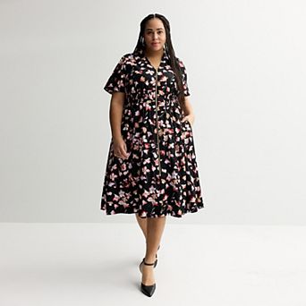 Plus Size Nine West Zip Front Midi Dress