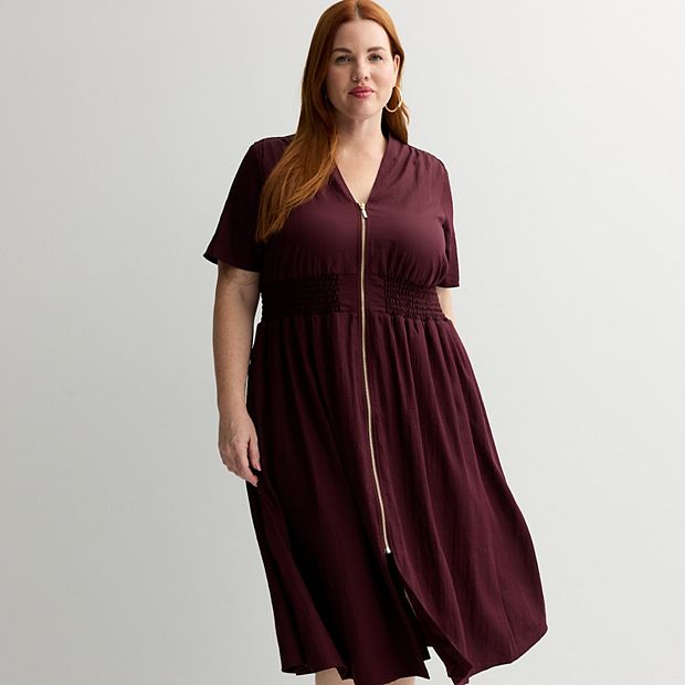 トップス l Plus Size Nine West Zip Front Midi Dress