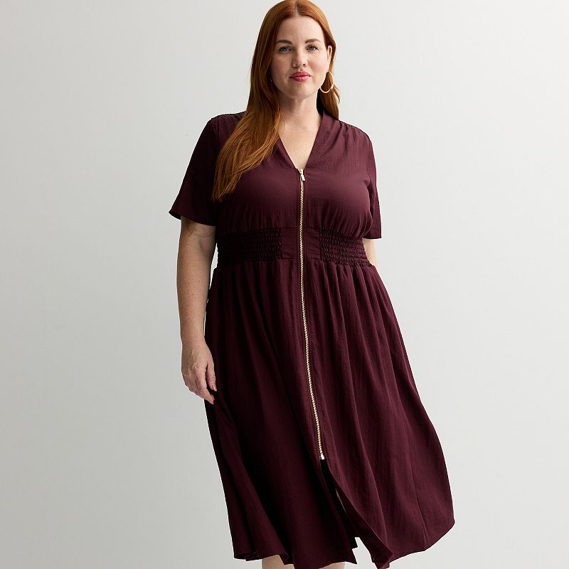 Plus Size Nine West Zip Front Midi Dress