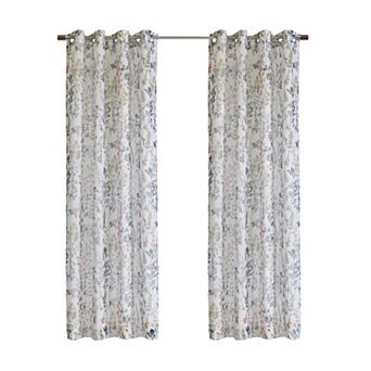 100% Polyester Audrey Sheer Grommet Floral Faux Linen Curtain Panel