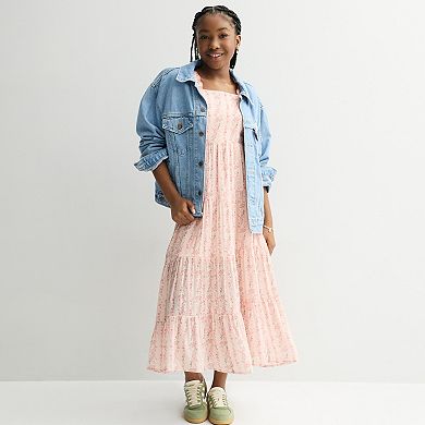 Girls 7-14 Trixxi Floral Print Maxi Dress with Tie Shoulder Maxi Detail