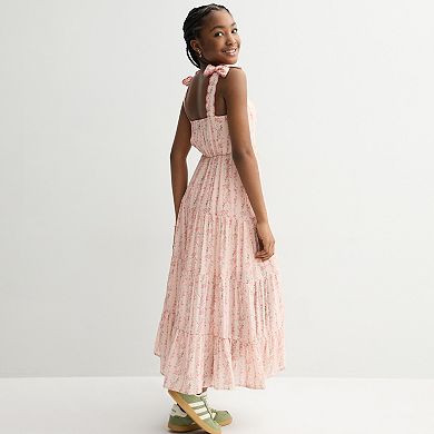 Girls 7-14 Trixxi Floral Print Maxi Dress with Tie Shoulder Maxi Detail