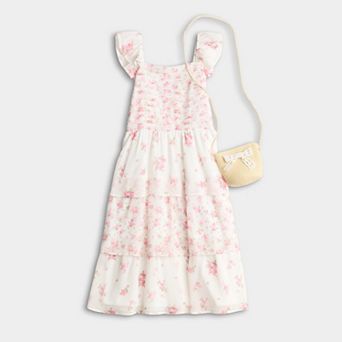 Girls 7-14 Trixxi Mixed Print Midi Dress with Ruffle Sleeves & Tiered Design