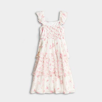 midi girls print ruffle dress medium Multicolor Floral Printed Ruffle Midi Dress