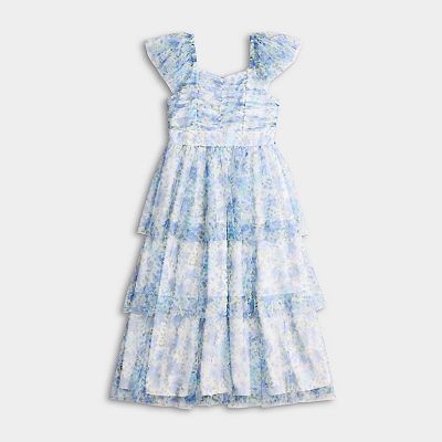 bonnie jean blue dress Everly Cream & Blue Floral Strapless Maxi Dress