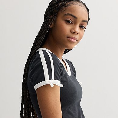 Girls 7-16 SO® V-Neck Bow Tee in Regular & Plus Size