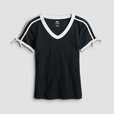Girls 7-16 SO® V-Neck Bow Tee in Regular & Plus Size