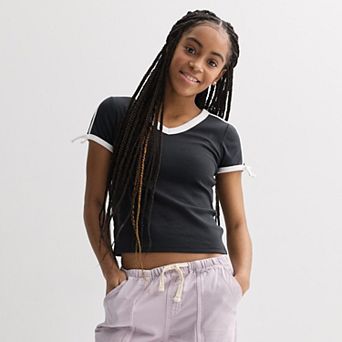 Girls 7-16 SO® V-Neck Bow Tee in Regular & Plus Size