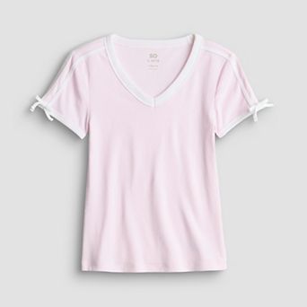 Girls 7-16 SO® V-Neck Bow Tee in Regular & Plus Size