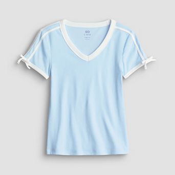 Girls 7-16 SO® V-Neck Bow Tee in Regular & Plus Size